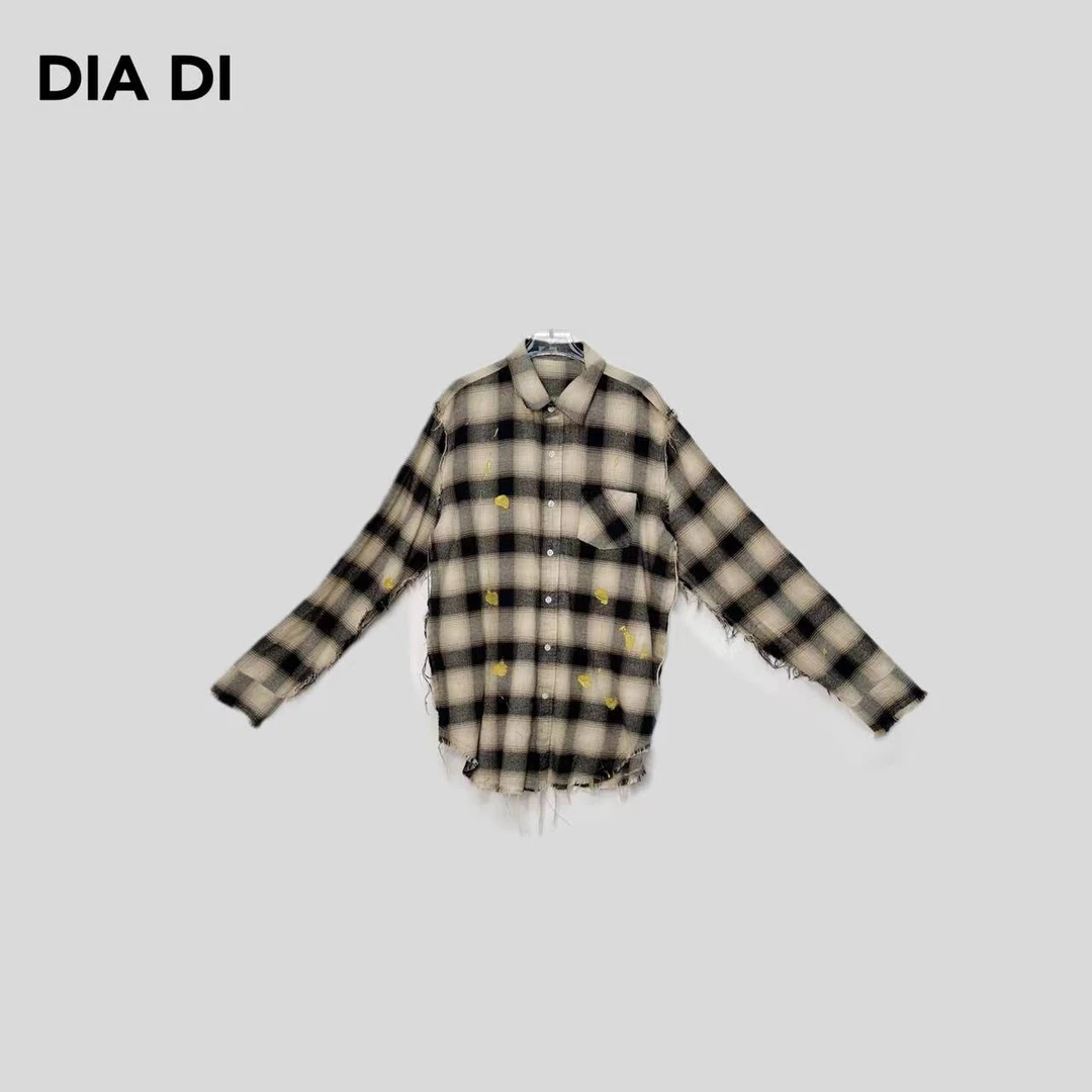 D STUDIO 磨破做旧格子衬衫 D1227