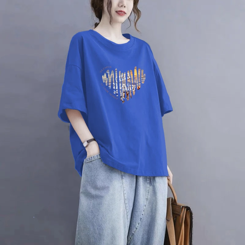 100%纯棉短袖T恤女夏季大码200斤宽松显瘦韩版妈妈装半袖休闲上衣