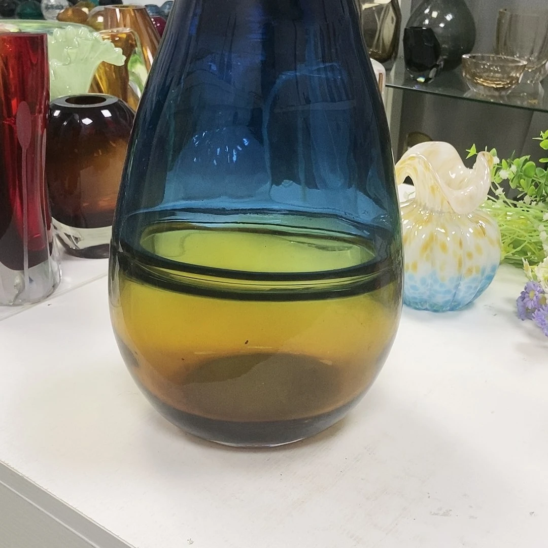 琉璃蓝黄花瓶摆件创意设计高30