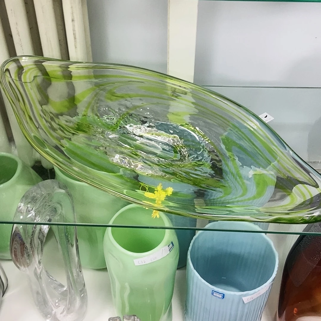 绿色琉璃果盘花瓶摆件家居客厅65
