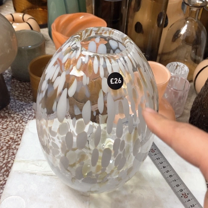 【闪购商品】白羽毛撒金玻璃花瓶摆件