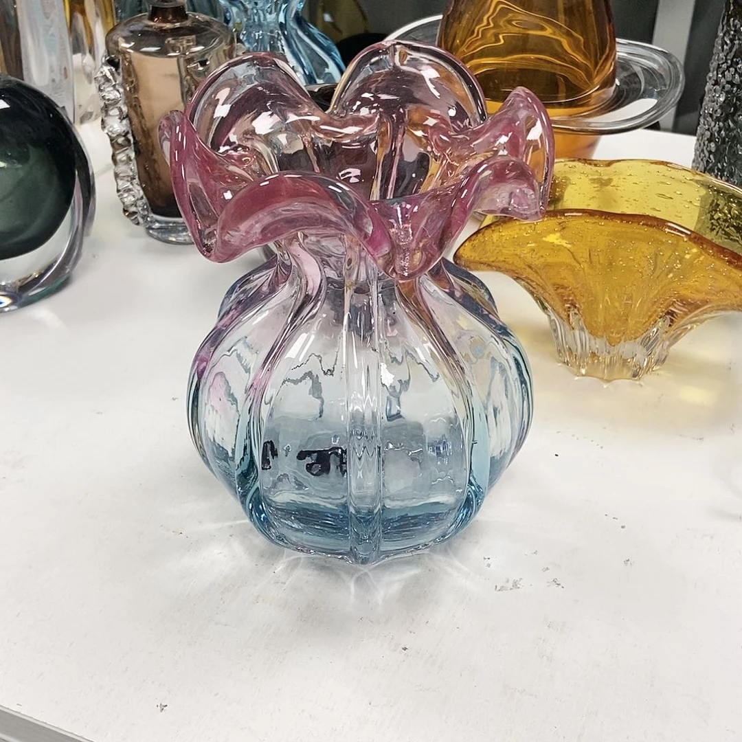 金红浅蓝琉璃钱袋花瓶摆件家居20