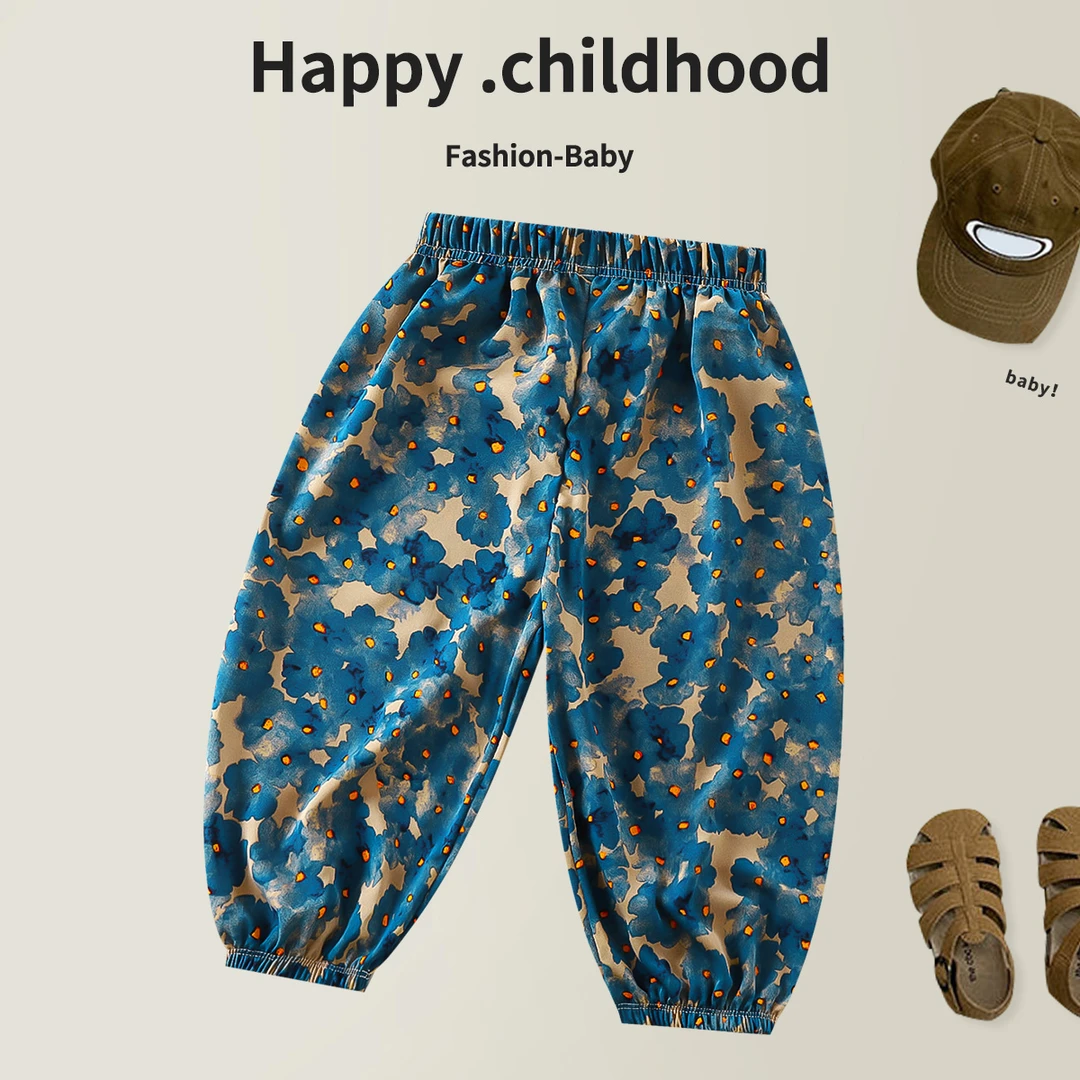 夏季新款时尚洋气薄款印花男女童休闲裤儿童防蚊裤