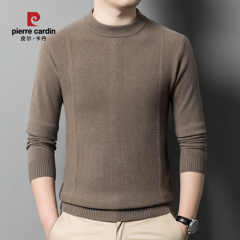 pierre cardin/皮尔卡丹【100%精纺】羊毛衫男士秋冬长袖圆领保暖