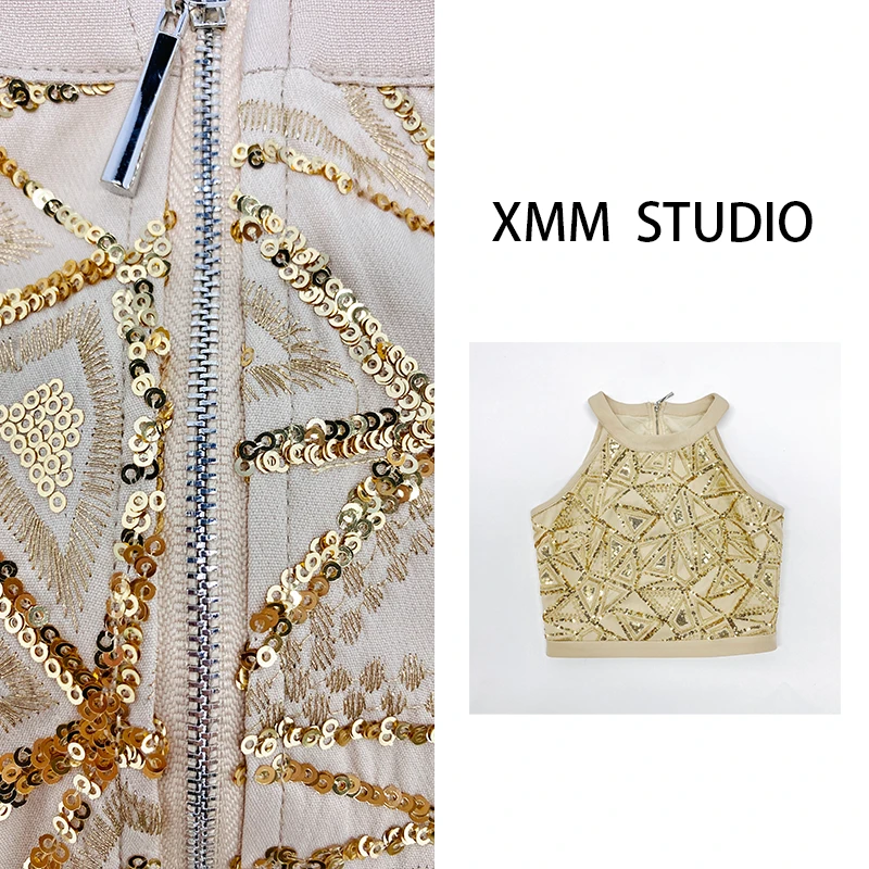 徐明明金色【织梦】重工亮片上衣