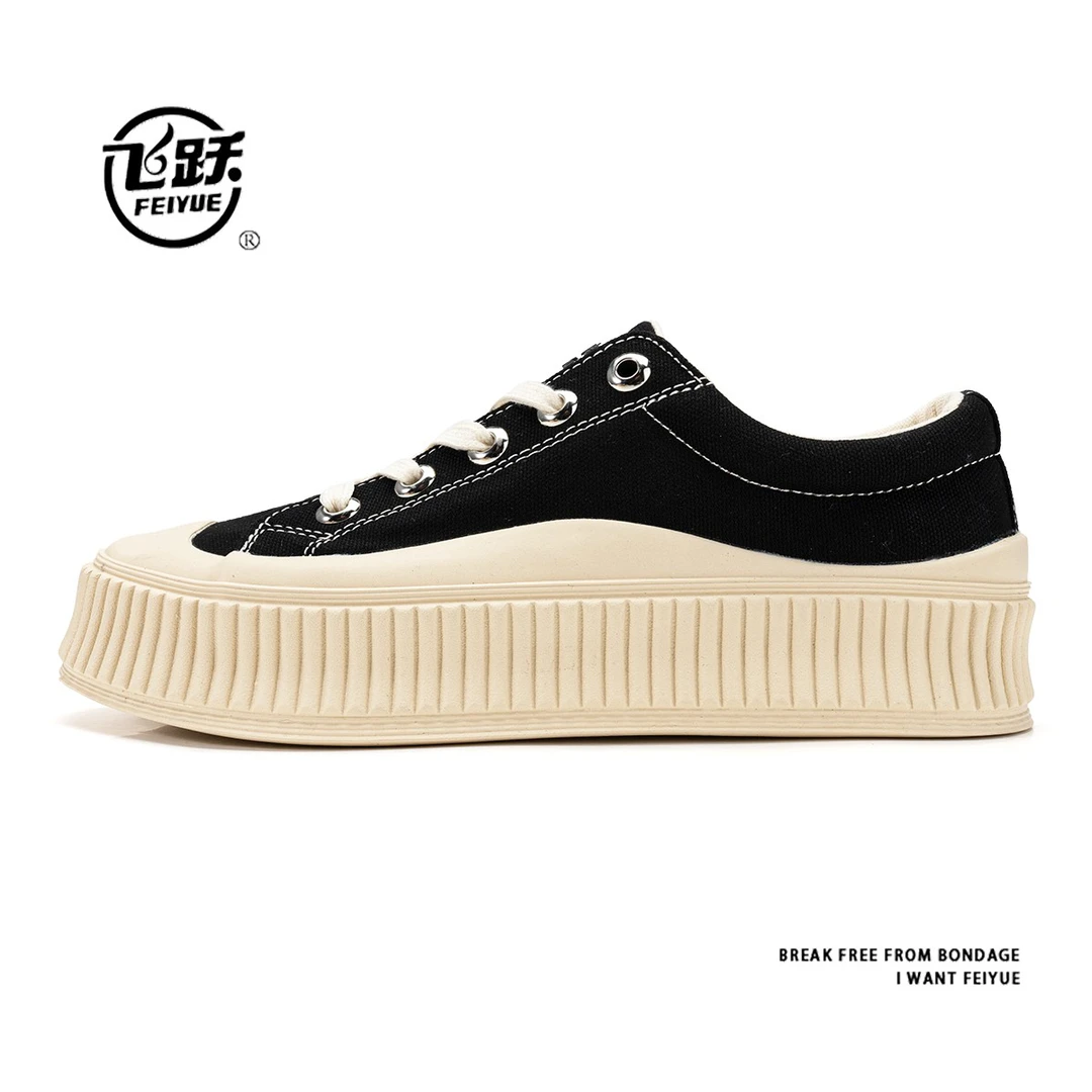 飞跃女鞋春季新款厚底松糕帆布鞋百搭学生增高夏季薄款休闲鞋布鞋