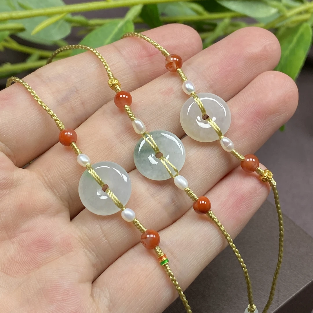 天然A货冰种翡翠平安扣编织脚绳闺蜜生日18岁成人礼 （多样性发货）