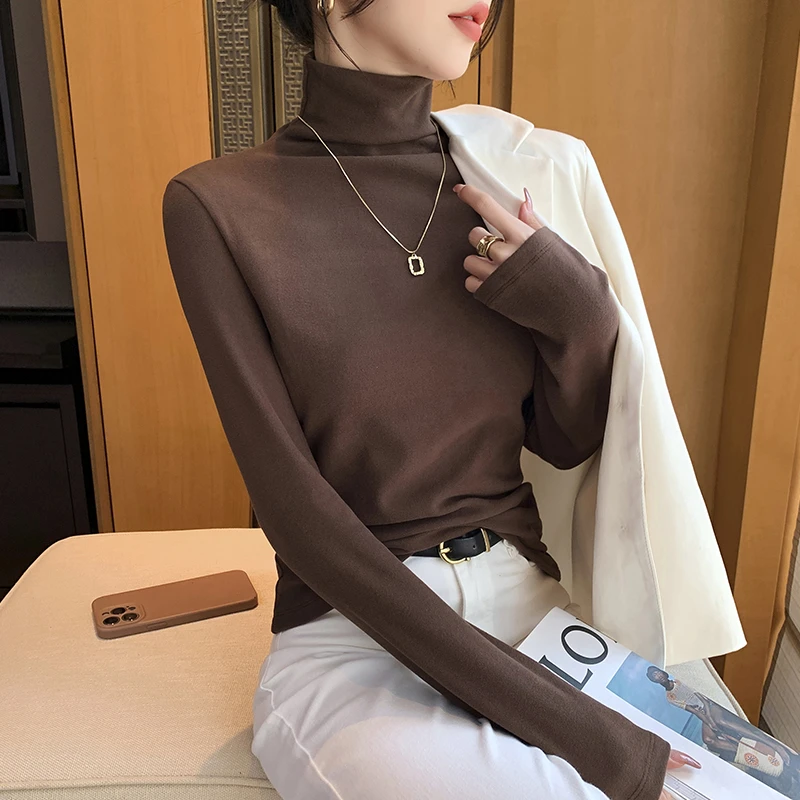 高领打底衫女春秋冬内搭修身百搭洋气高级感加绒德绒保暖紧身上衣
