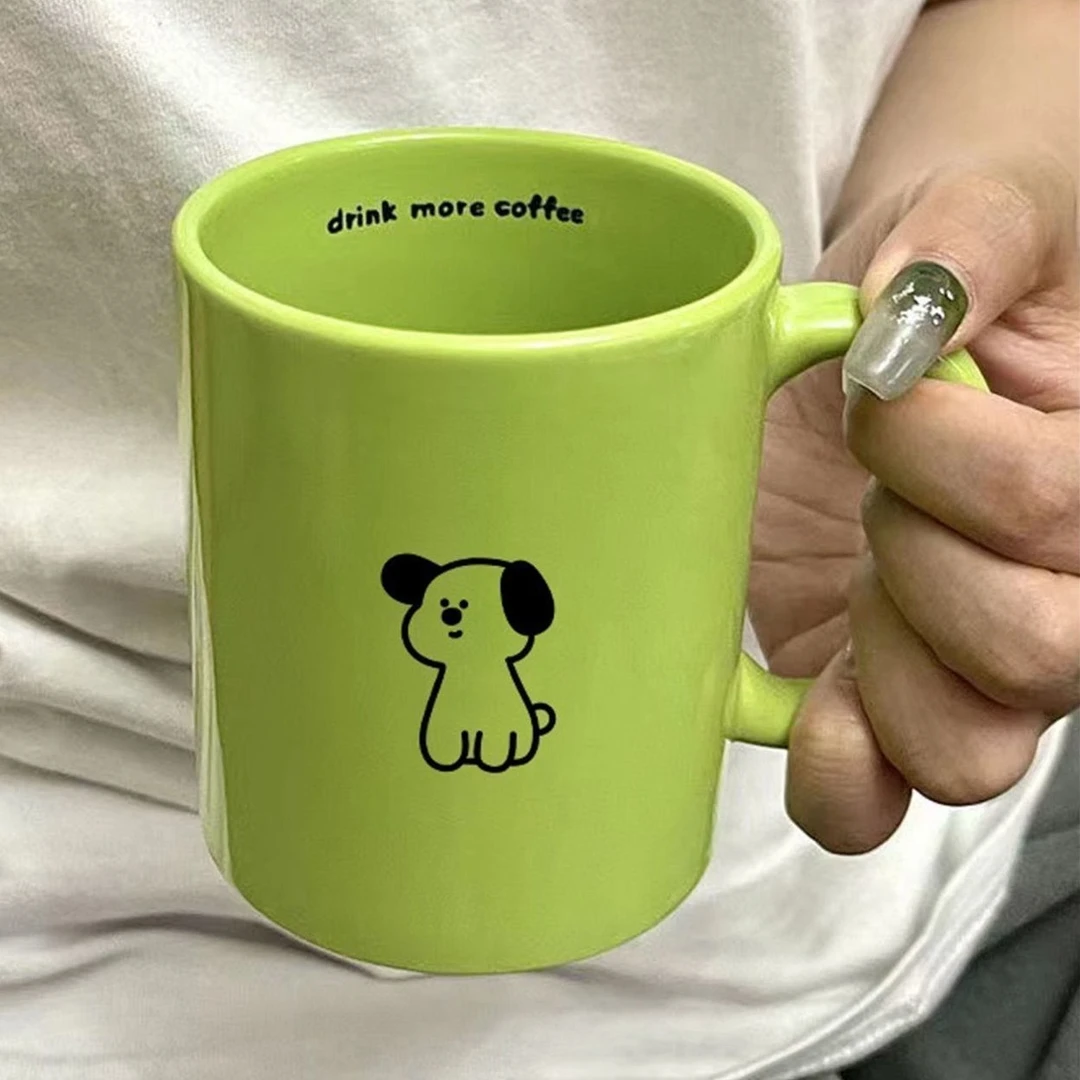 自制焦绿小狗陶瓷马克杯ins风简约高颜值牛奶咖啡杯洗漱杯