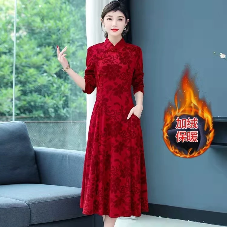 1497妈妈新中式旗袍连衣裙洋气高贵喜婆婆婚宴装结婚礼服婚礼裙子