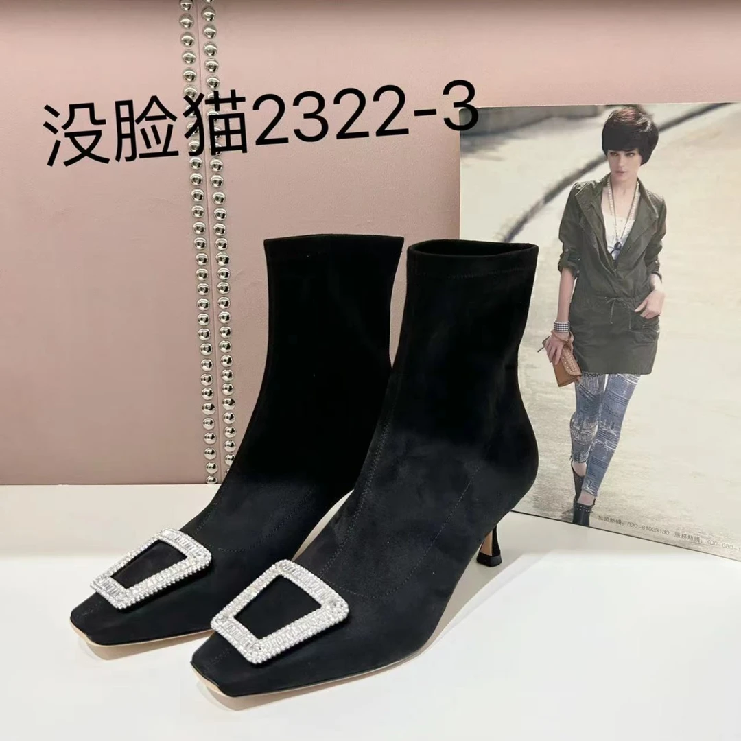 没脸猫冬季新品时尚气质百搭细跟高跟方头靴子2322-3