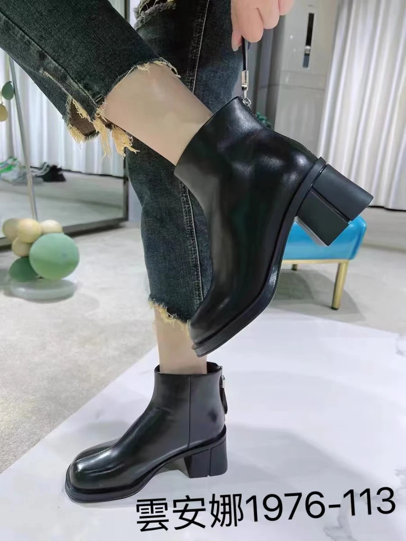 YUNANNA/雲安娜秋冬气质时尚女士百搭粗跟方头时装靴1976-113