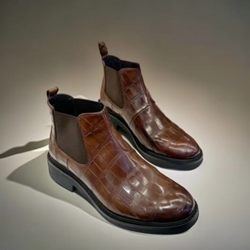 没脸猫秋冬时尚潮流休闲百搭复古真皮经典低跟商务短筒靴999-602