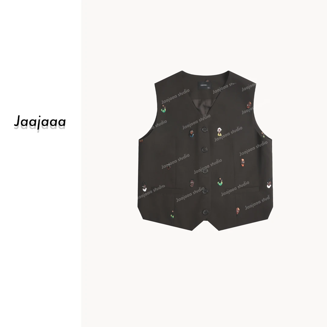 Jaajaaa斯图加微光 复古刺绣马甲印花休闲百搭/AGEC