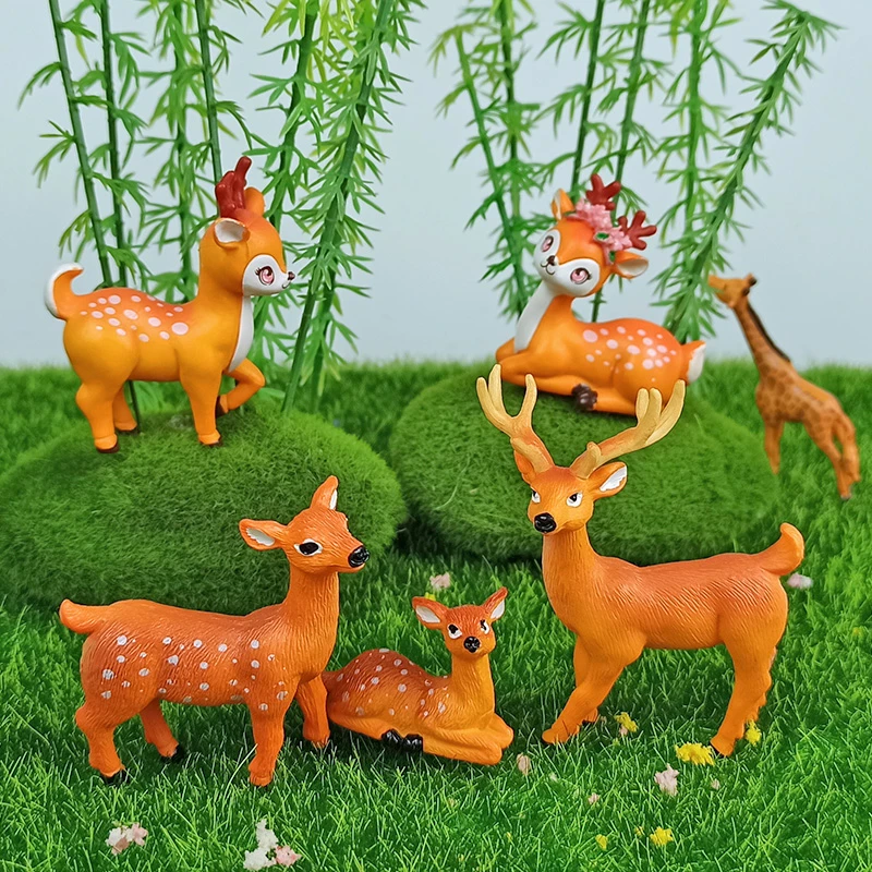 小鹿长颈鹿梅花鹿多肉盆栽假山造景装饰品仿真小动物微景观小摆件