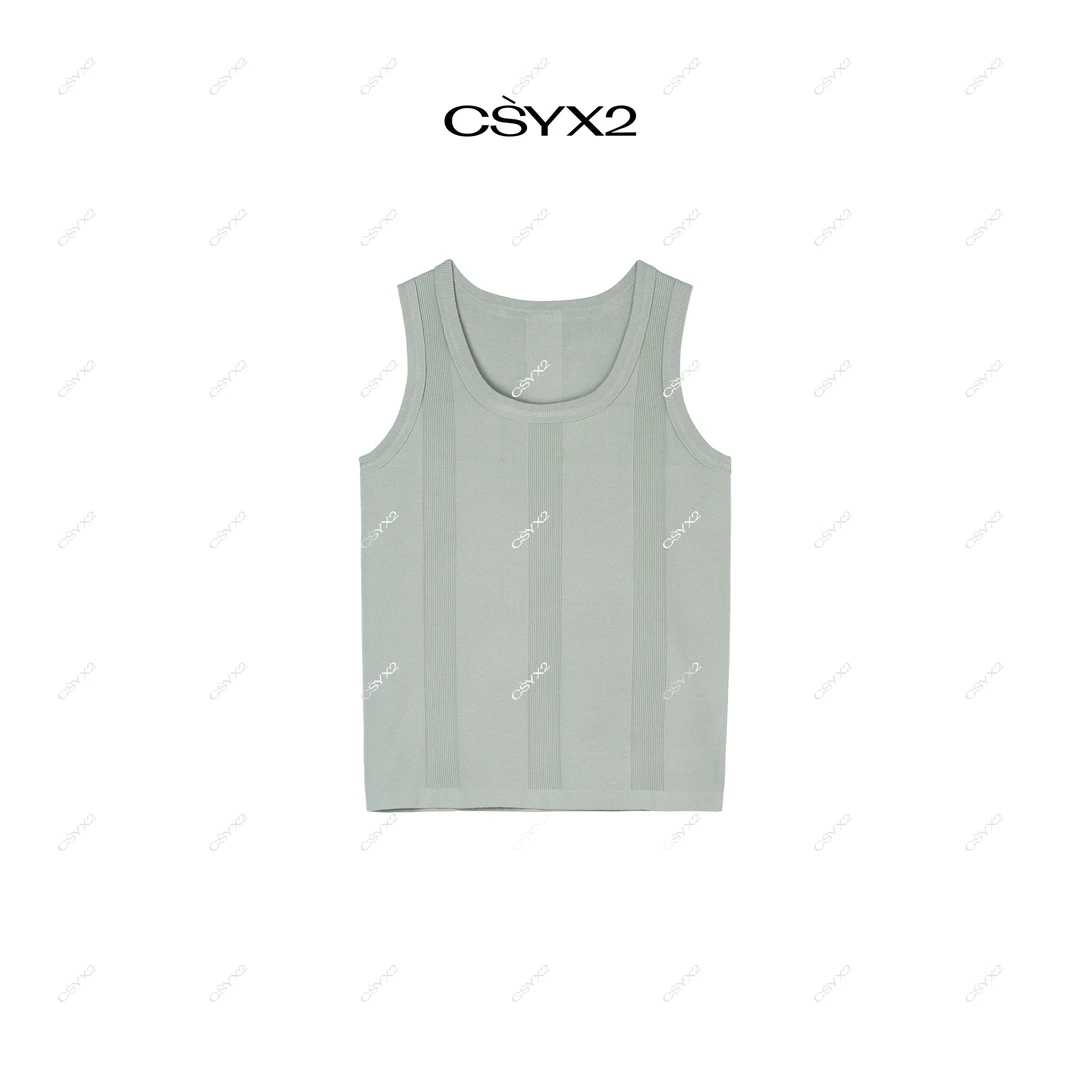 CsyX2-2025S/S早秋新款无袖简约纯色叠穿碧玉色背心S10836