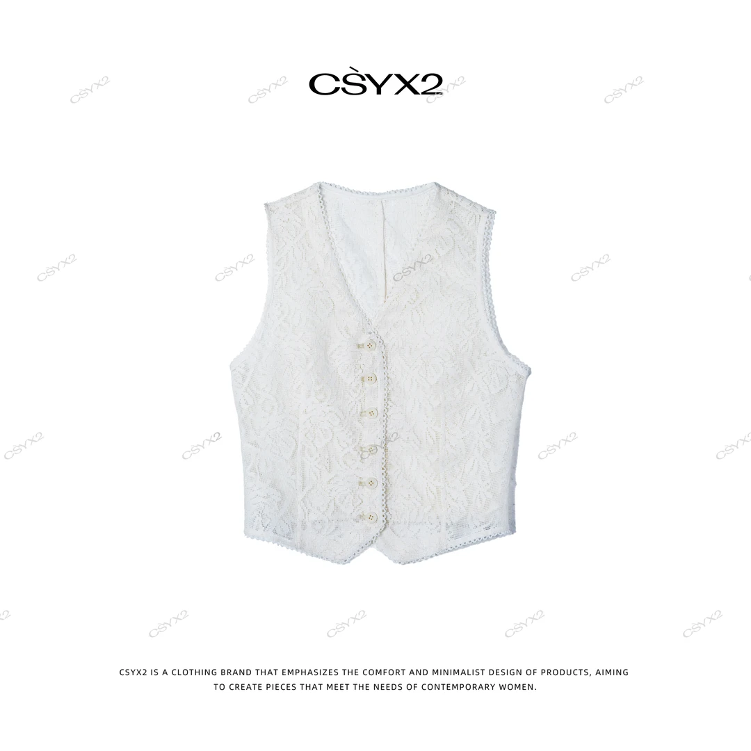 CsyX2-2025S/S早秋新款气质蕾丝小香风马甲背心S11027