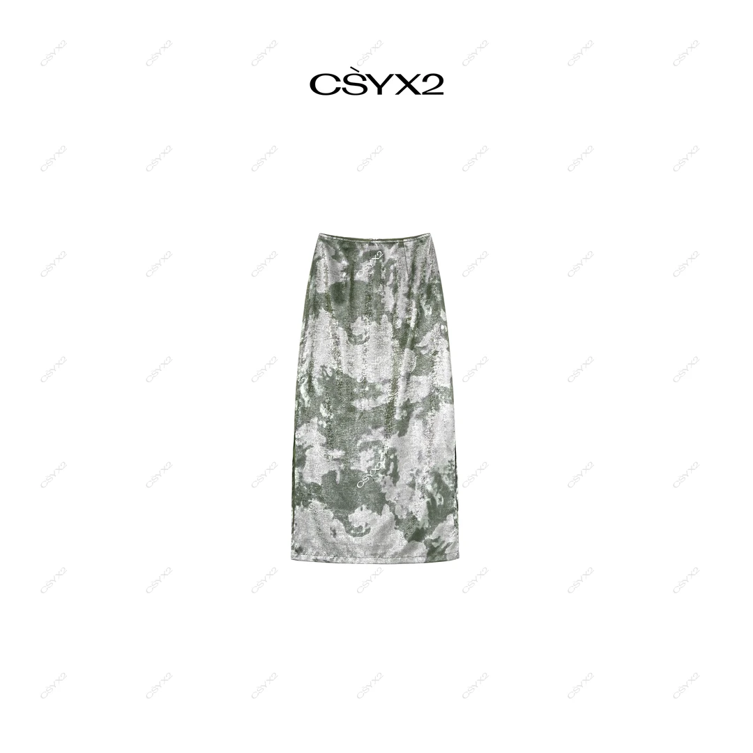 CsyX2-2025S/S早秋新款水墨花扎染直筒包臀半身裙D40732