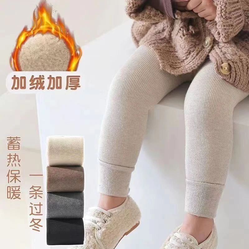 宝宝开档冬款加绒打底裤女童加厚九分裤袜小童保暖过冬外穿袜裤子