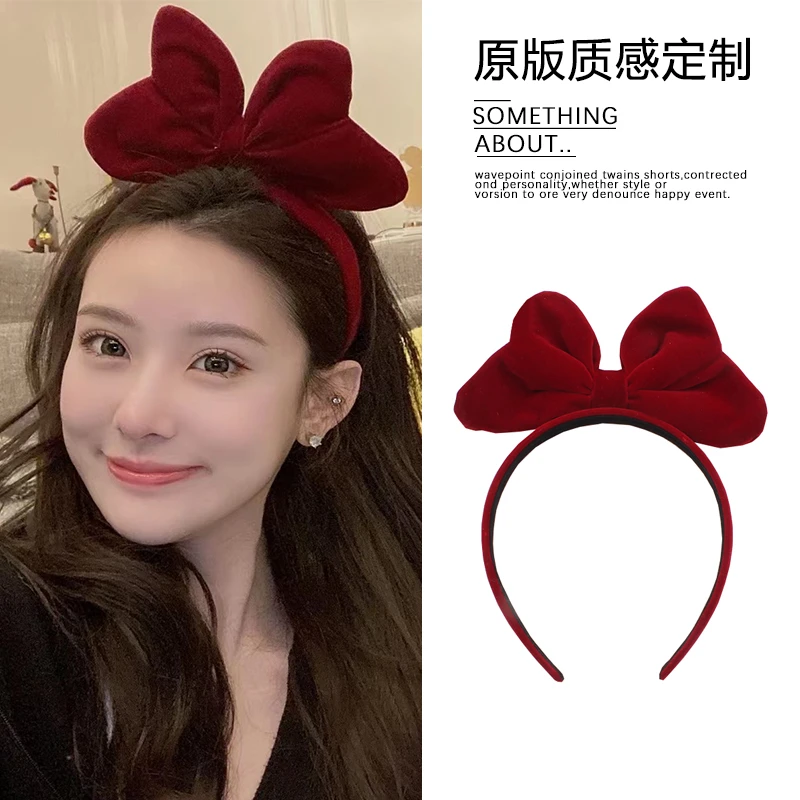 公主风红色立体蝴蝶结丝绒发箍ins网新年红喜庆跨年头箍百搭头饰
