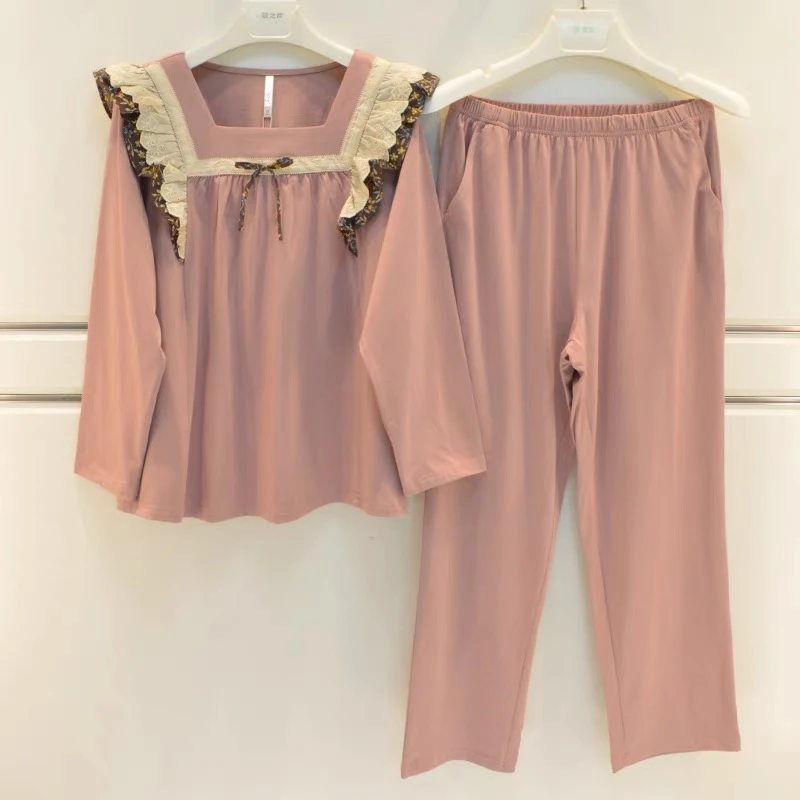 妮可雅妮可雅超级舒服的家居服休闲韩版纯棉睡衣女套装时尚大码