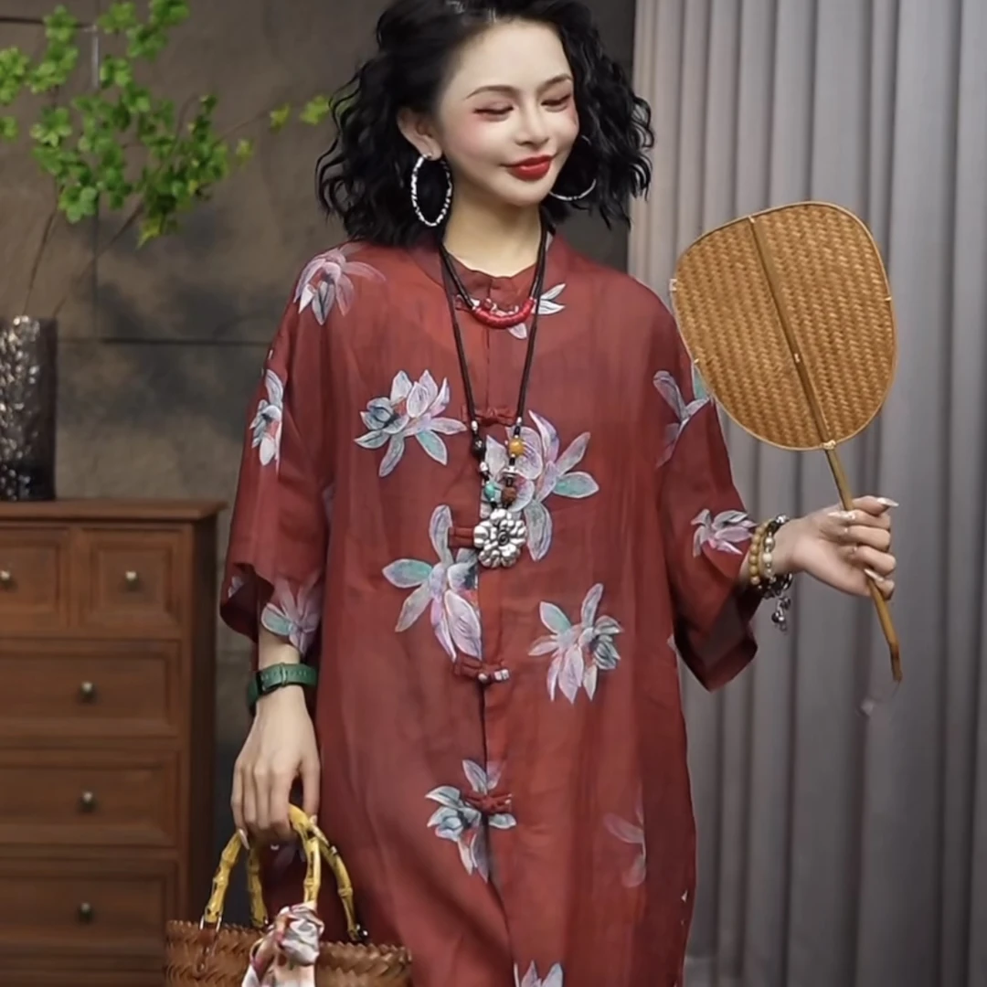 【100%苎麻】2024夏季新款国风中式清凉100%苎麻女连衣裙25517