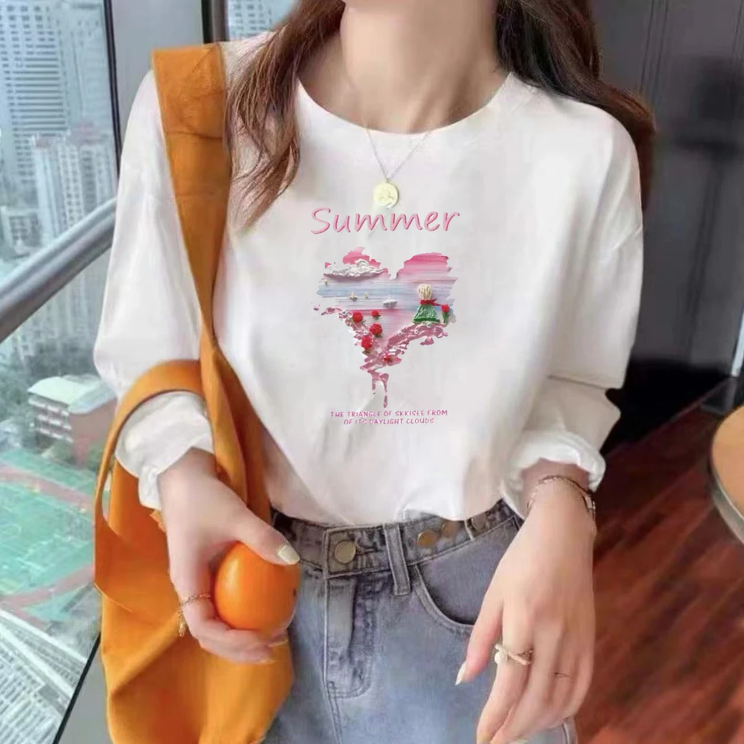 长袖秋衣男女休闲透气时尚百搭圆领印花T恤 夕阳边