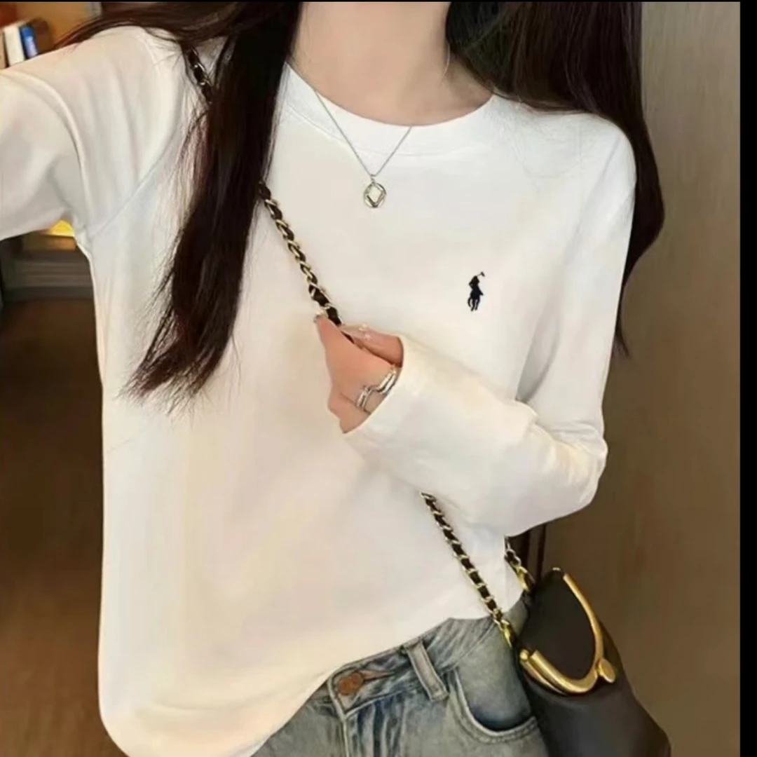 2024长袖秋衣男女休闲透气时尚百搭圆领印花T恤 小马