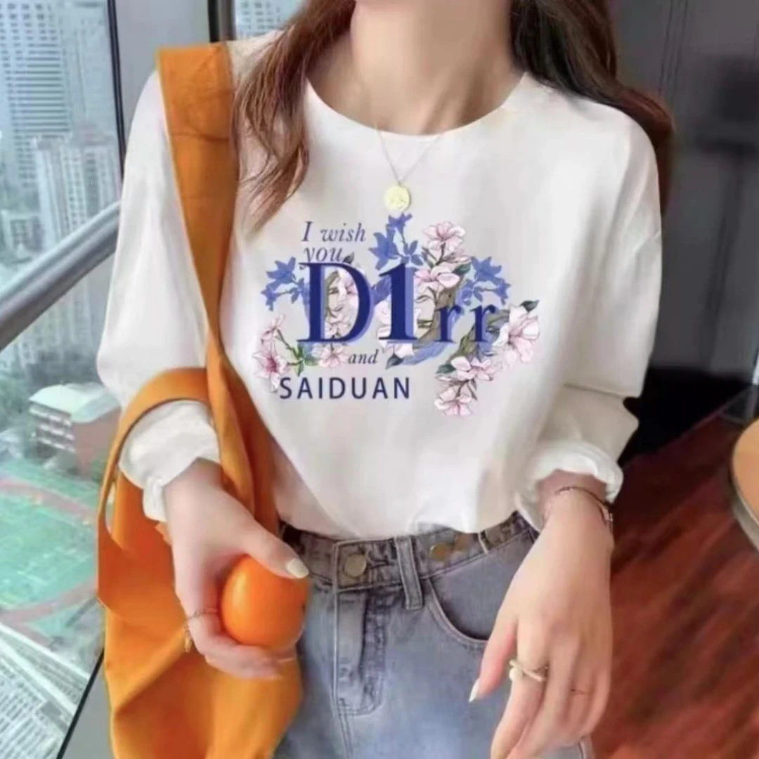 新版长袖春秋男女休闲透气时尚百搭圆领印花T恤D1LL