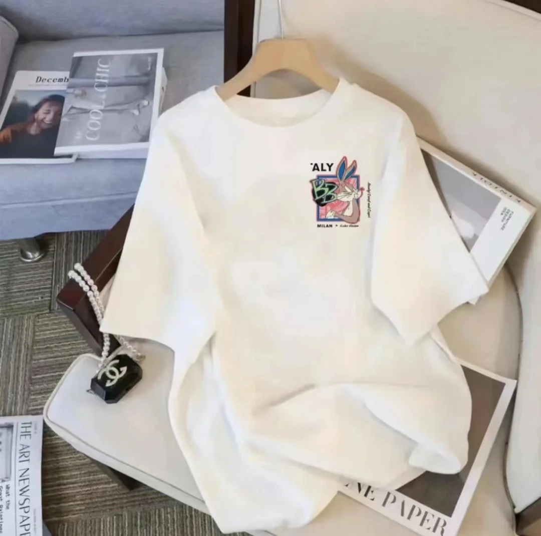 2025纯棉短袖夏季新款休闲上衣男女同款圆领印花T恤