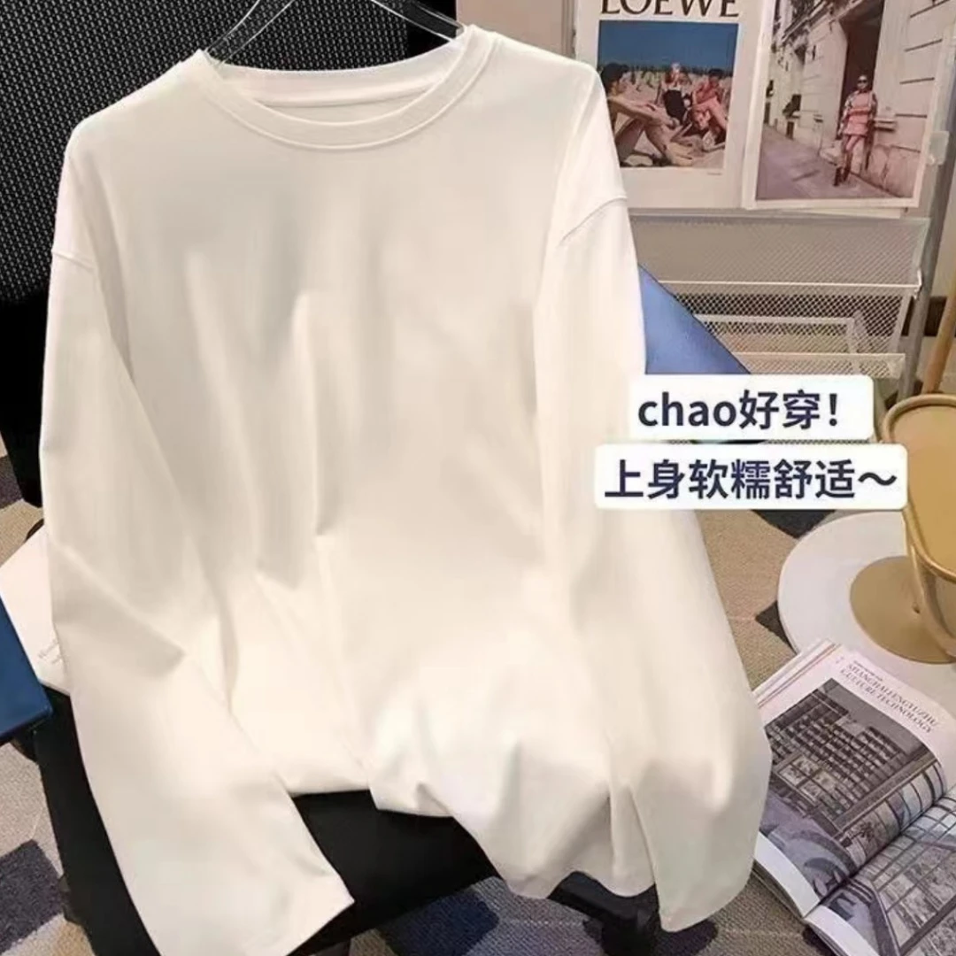 2025长袖秋衣男女休闲透气时尚百搭圆领印花T恤 纯色