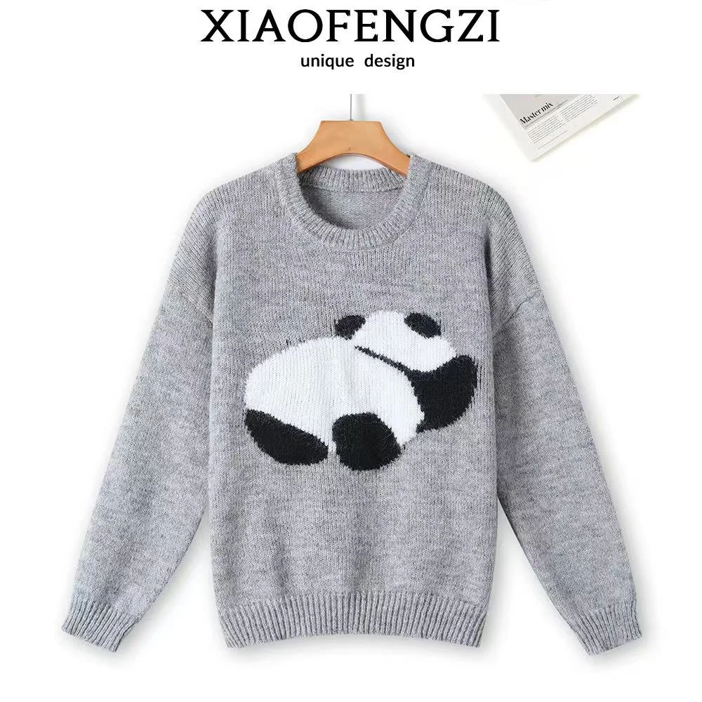 鼎配纱，百花羊芼纱/软糯嵌花熊猫套头针织衫上衣T4359