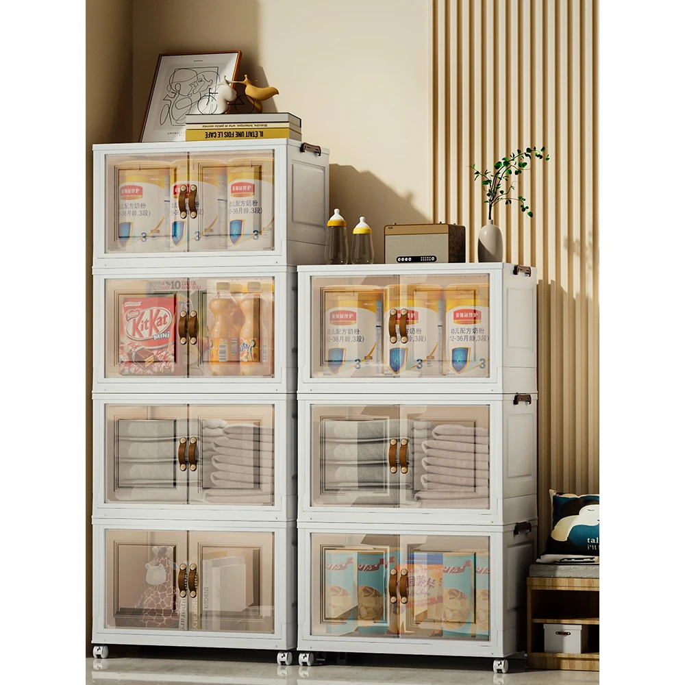 新款可折叠收纳柜家用衣服零食玩具多层大容量磁吸双开门储物柜