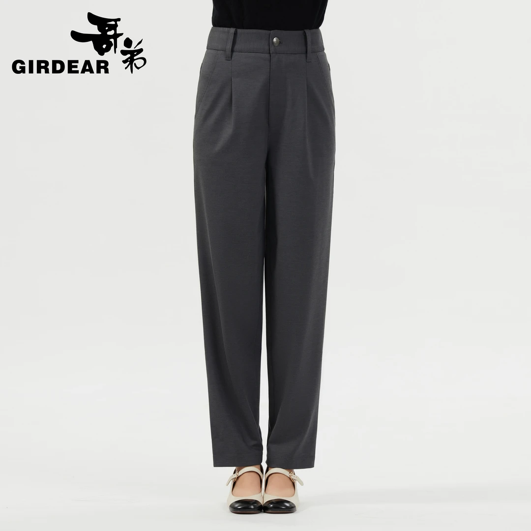 GIRDEAR/哥弟新款通勤百搭干练时尚直筒显瘦烟管裤西裤女1100387