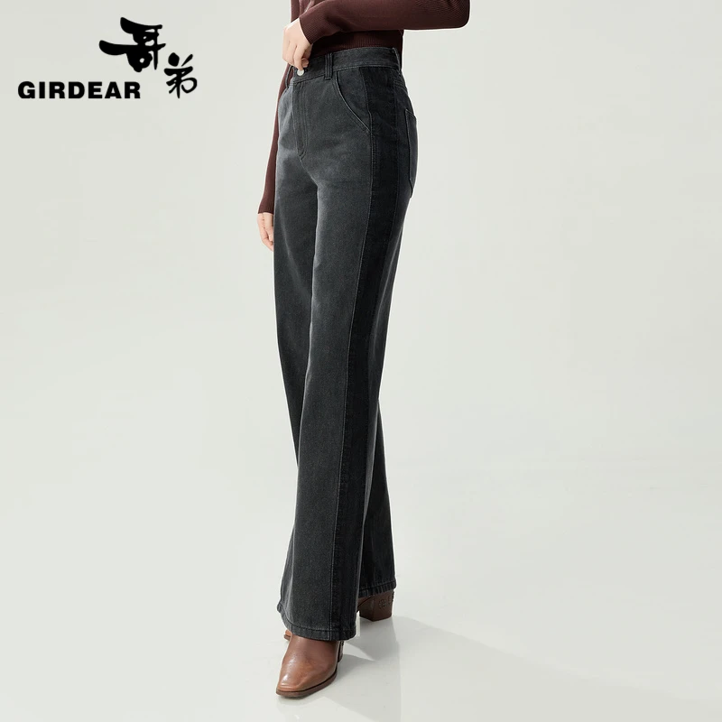 GIRDEAR/哥弟新款时尚百搭经典潮流设计感拼色直筒牛仔裤1100496