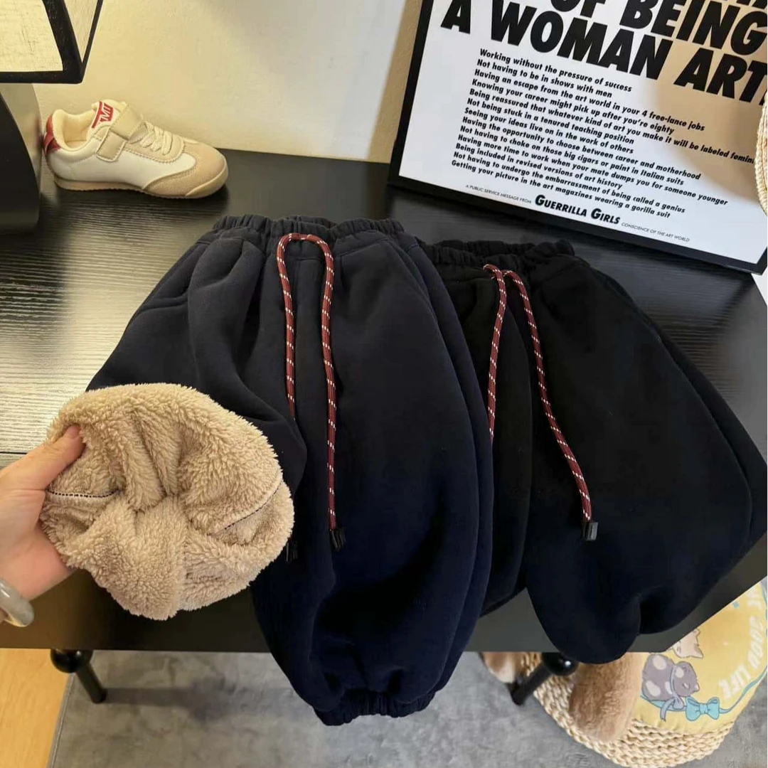 【土豪金】儿童秋冬款卫裤棉裤保暖男童中小童纯色加绒加厚韩版长裤