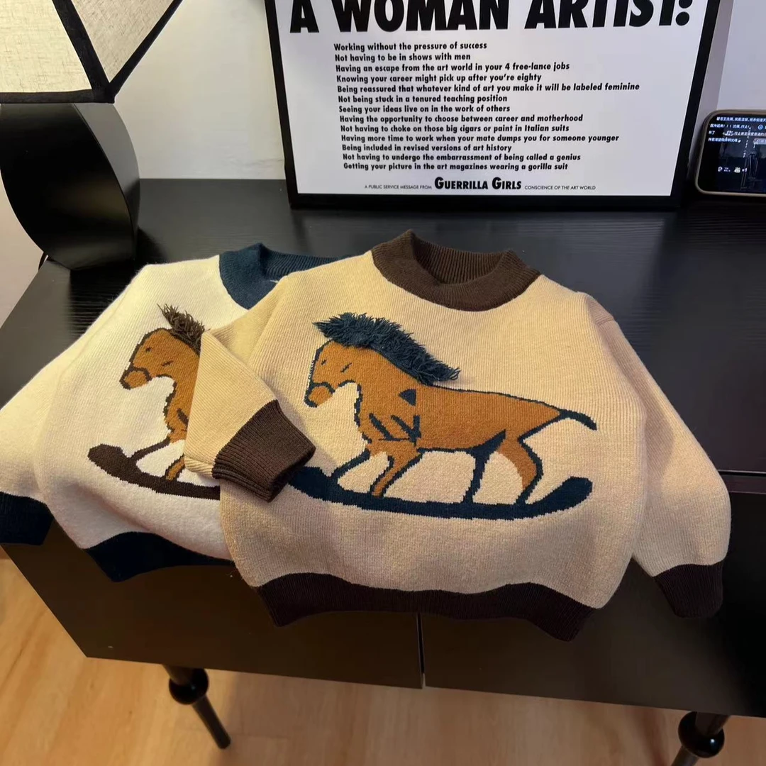 【断码无补清货】小木马毛衣宝宝套头圆领春秋长袖卡通儿童针织衫