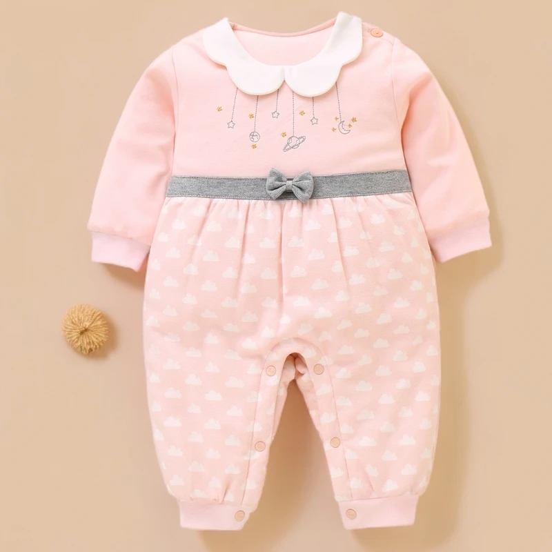 婴幼儿中厚棉连身衣爬服白云朵朵