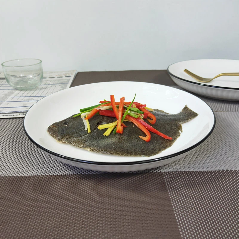 竖纹大盘子家用陶瓷简约菜盘早餐盘北欧日式多宝鱼蒸鱼盘子西餐盘