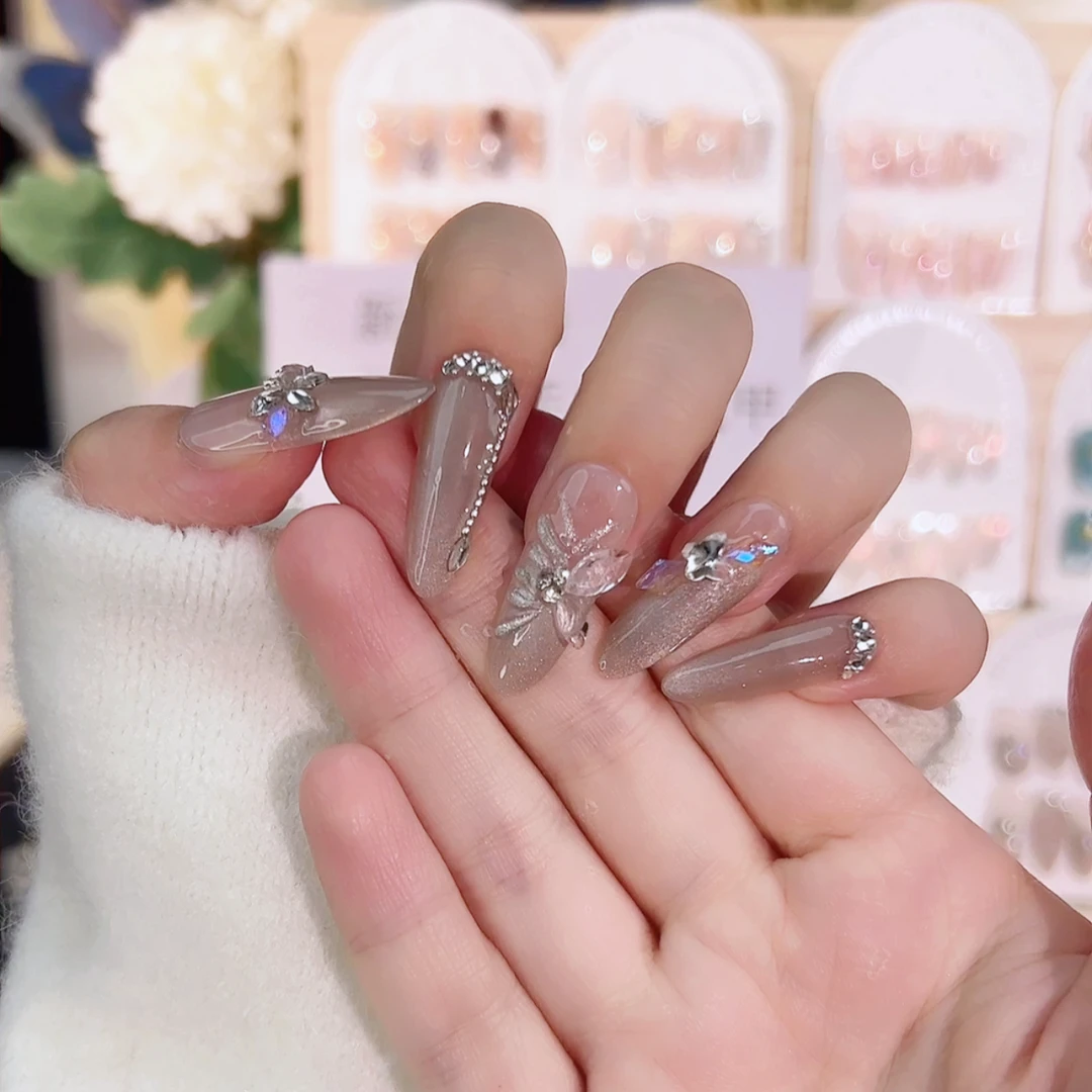 （冰透蝶）猫眼纯手工穿戴甲椭圆甲型修长手型时尚百搭拍照必备