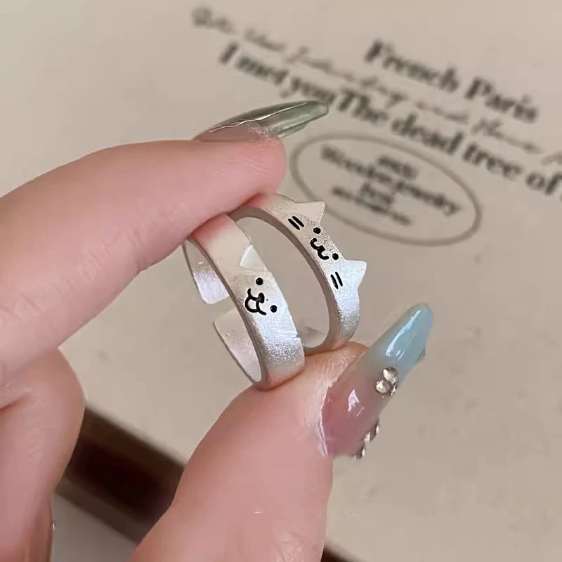 小猫和小狗情侣对戒个性ins叠加组合可爱送女友网红时尚小众