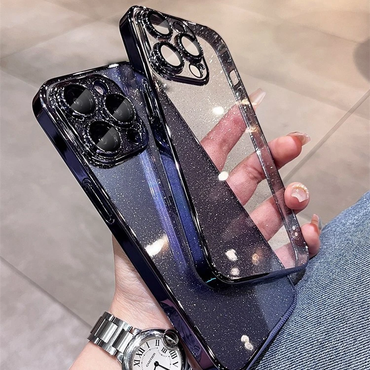 苹果15手机壳电镀pc星空闪钻硬壳14promax女款透明镜头全包13网红