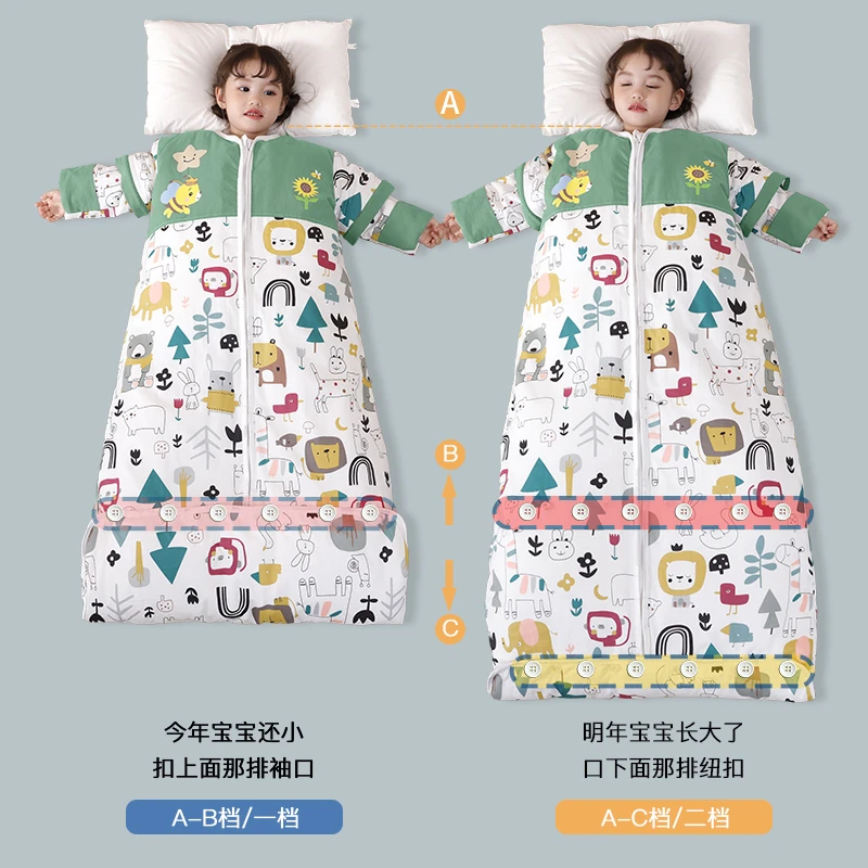 儿童睡袋春秋加厚款冬季棉被宝宝防踢被神器可调节可拆卸四季通用