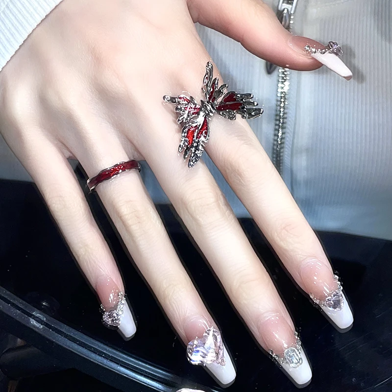 红色蝴蝶女小众设计高级感轻奢指环法式个性食指戒ins冷淡风时尚