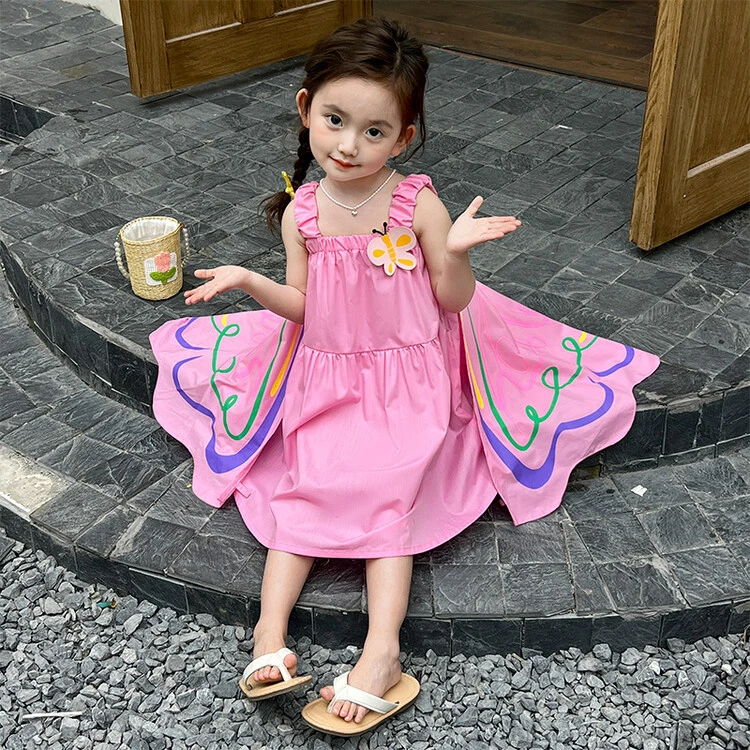 夏季新款女童蝴蝶翅膀背心连衣裙儿童爆款吊带裙宝宝洋气棉布裙子