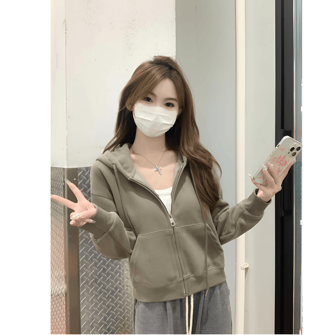 2024早秋新款即墨连帽卫衣外套拉链休闲百搭女修身短上衣显瘦时尚