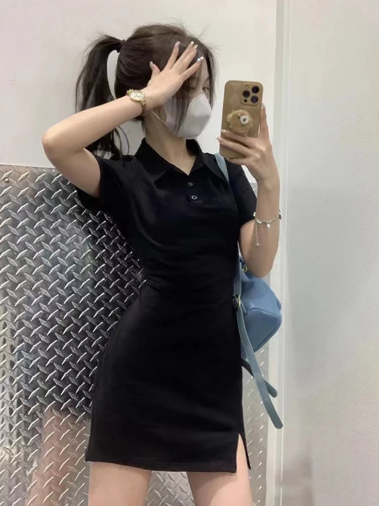 黑色修身Polo领性感包臀裙显瘦裙子女夏季爆款2025新款气质连衣裙