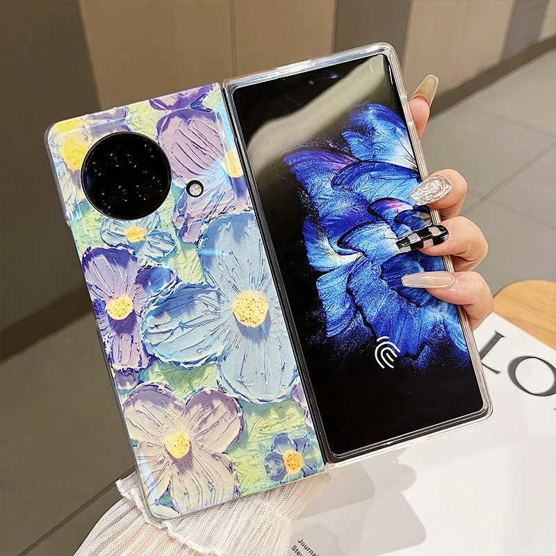 创勒vivoxfold手机壳薄VIVOXFold+保护壳花朵油画时尚女款折叠屏