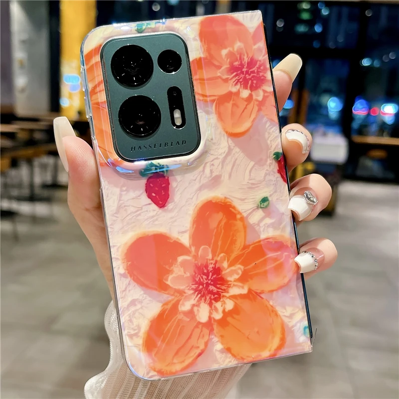 OPPOFindN2手机壳折叠小清新oppofindn2保护壳油画花硅胶蓝光壳