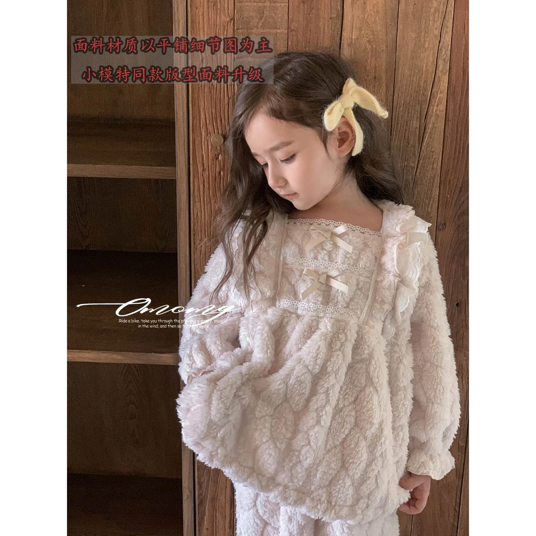 OMOMG女童家居服套舒适时尚洋气保暖冬季米色装O23D12002